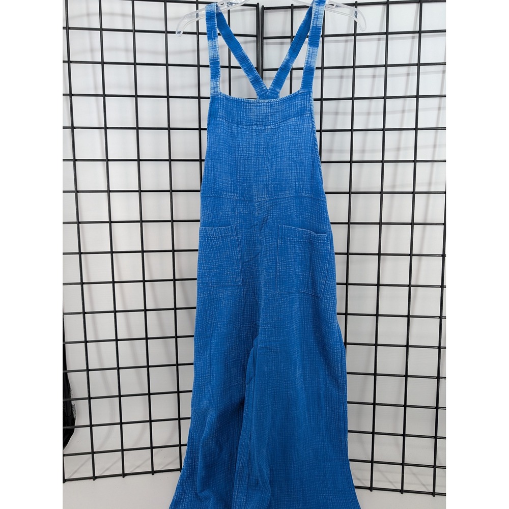 Zenana Overalls Women Small Ocean Blue NWT Double Gauze Acid Wash Wide Leg 7161